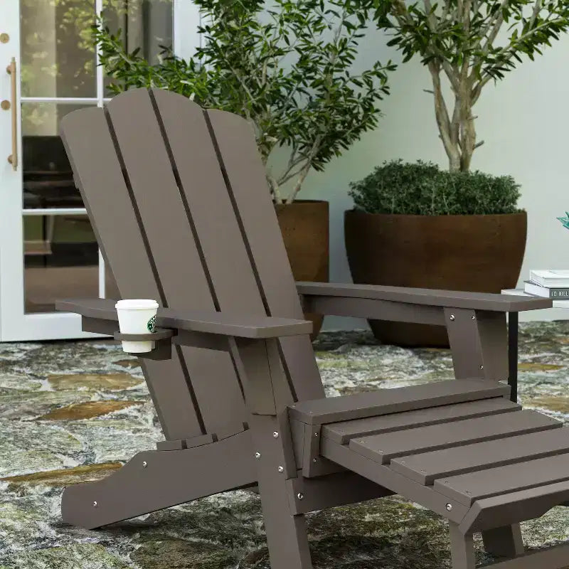 Merrick Lane Set di 2 sedie a dondolo Adirondack con portabicchieri, sedie per interni/esterni in HDPE per tutte le stagioni