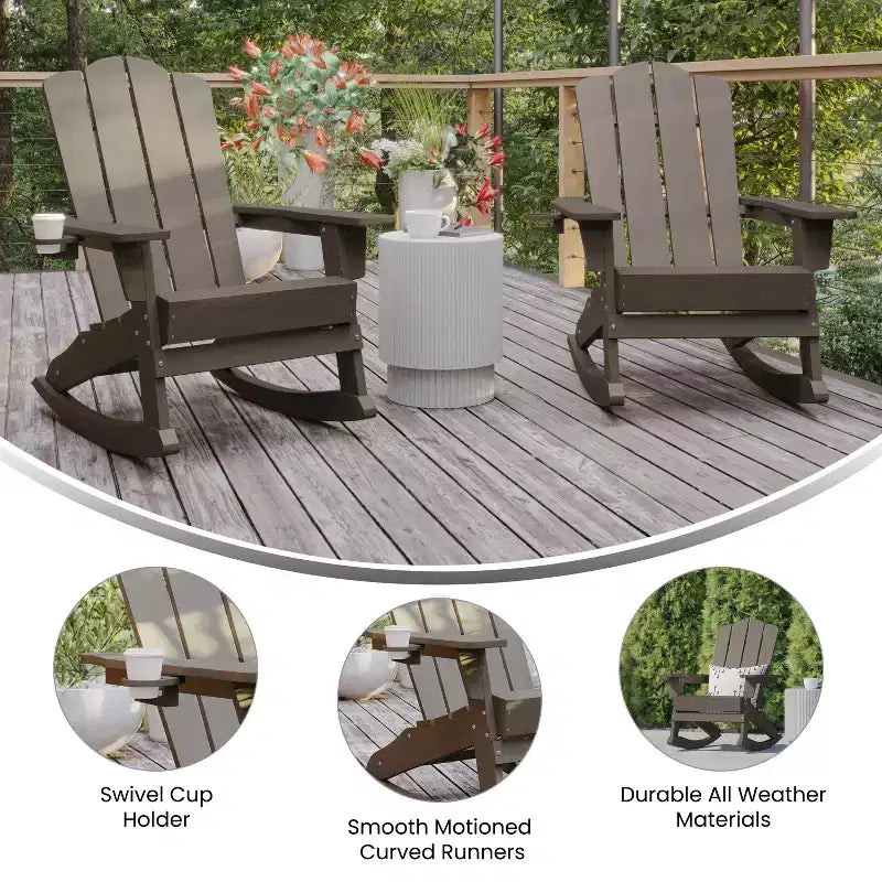 Merrick Lane Set di 2 sedie a dondolo Adirondack con portabicchieri, sedie per interni/esterni in HDPE per tutte le stagioni