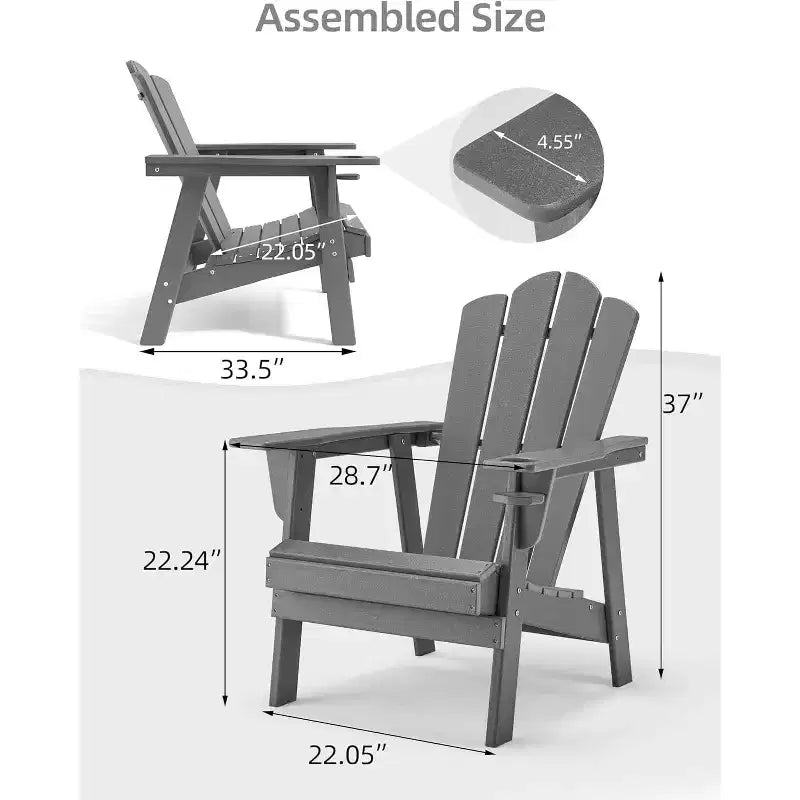 Sedia Adirondack EROMMY - In Polietilene ad Alta Densità (HDPE) Durevole, Sedia da Esterno Sovradimensionata per Balcone Portico Patio, Grigia