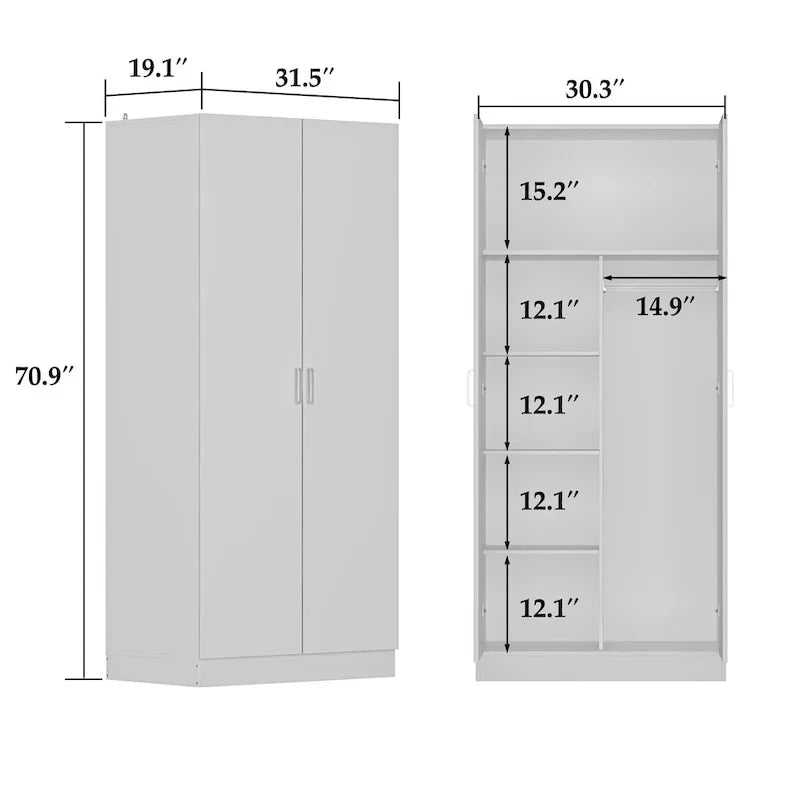 2-Door Wardrobe Armoires Freestanding Bedroom Armoire with Hanging Rod