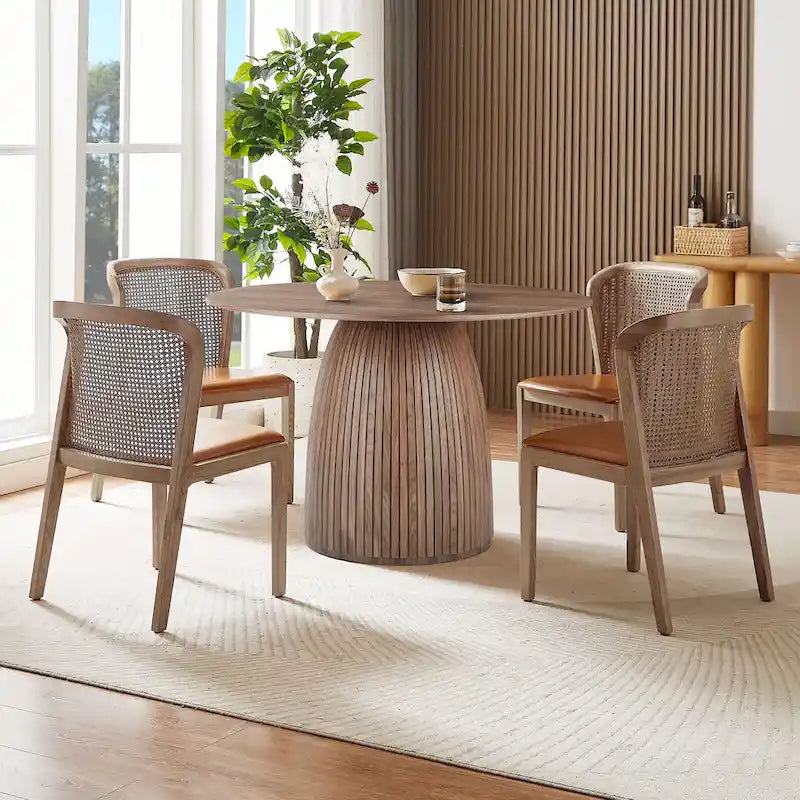 Tavolo da pranzo da 47,24 pollici per sala da pranzo 4-6 persone, tavoli rotondi da pranzo, tavolo moderno di metà secolo in legno di noce