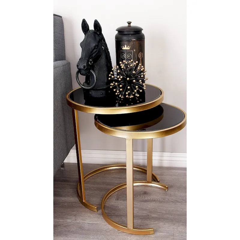 Tavolini d'appoggio in metallo nero/oro (set da 3)
