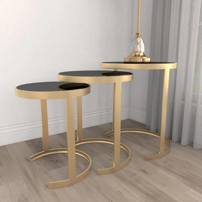 Tavolini d'appoggio in metallo nero/oro (set da 3)