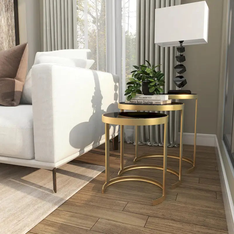 Tavolini d'appoggio in metallo nero/oro (set da 3)