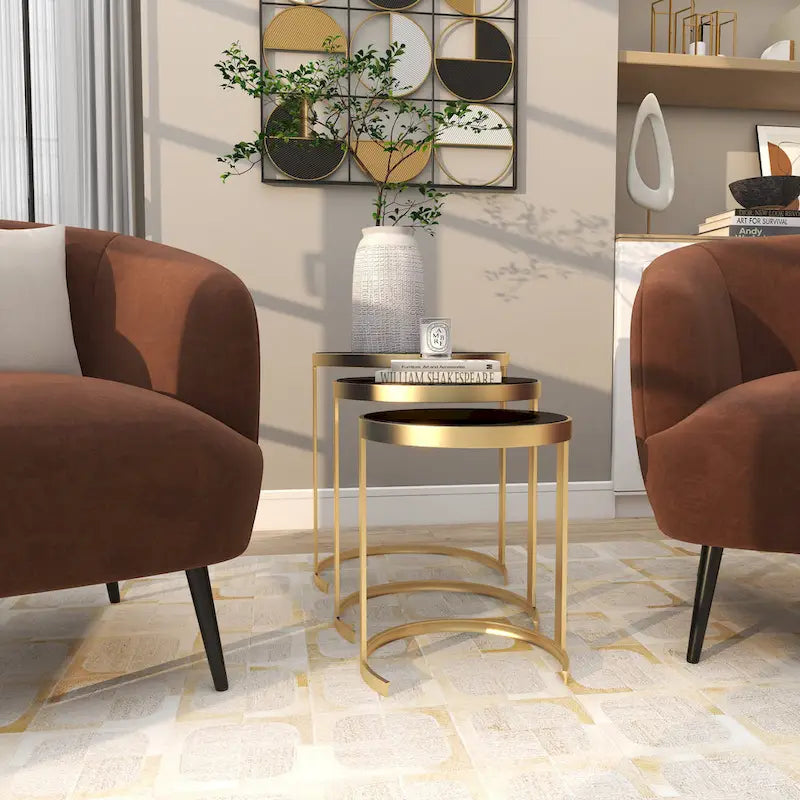 Tavolini d'appoggio in metallo nero/oro (set da 3)