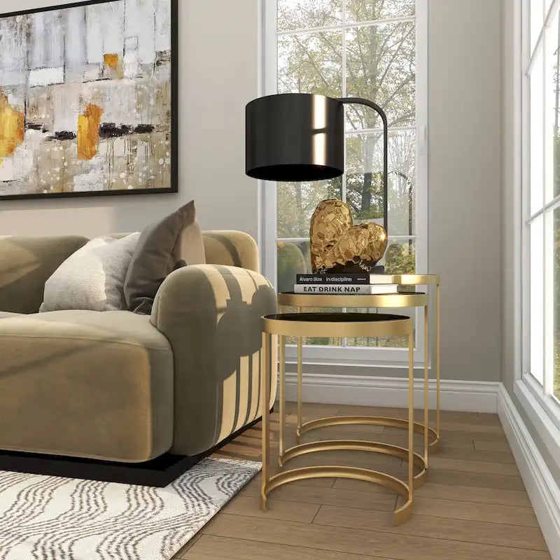 Tavolini d'appoggio in metallo nero/oro (set da 3)