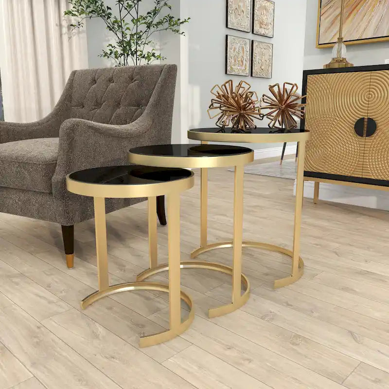 Tavolini d'appoggio in metallo nero/oro (set da 3)
