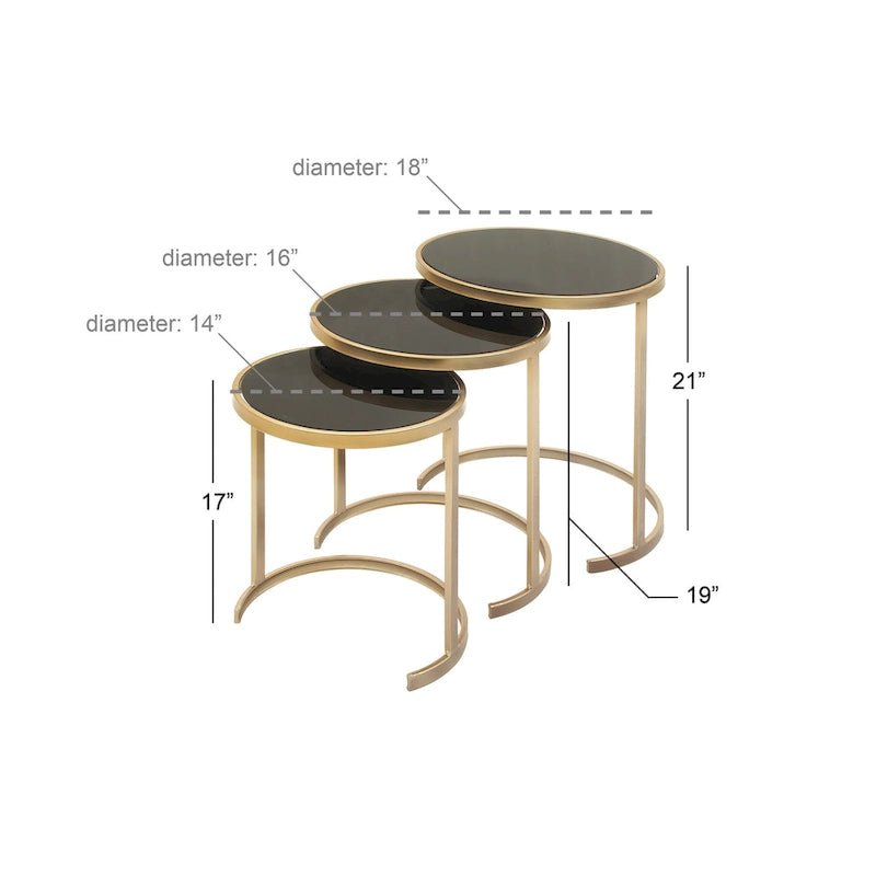 Tavolini d'appoggio in metallo nero/oro (set da 3)