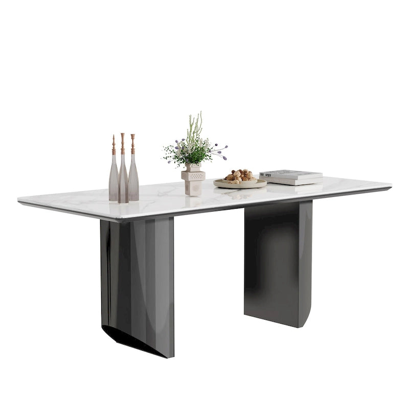 Tavolo da pranzo con piano in vetro temperato composito in pietra sinterizzata spessa 0,47 pollici e base in acciaio inossidabile