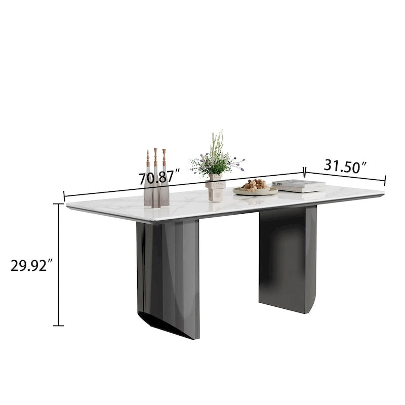 Tavolo da pranzo con piano in vetro temperato composito in pietra sinterizzata spessa 0,47 pollici e base in acciaio inossidabile