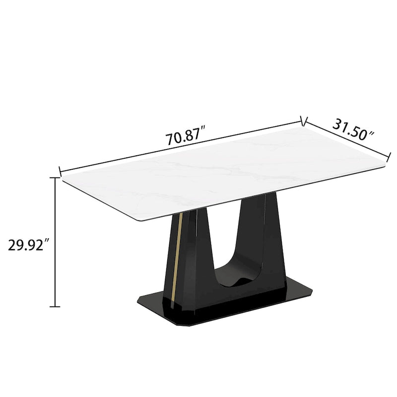 Tavolo da pranzo con piano in vetro temperato composito in pietra sinterizzata spessa 0,47 pollici e base in acciaio inossidabile