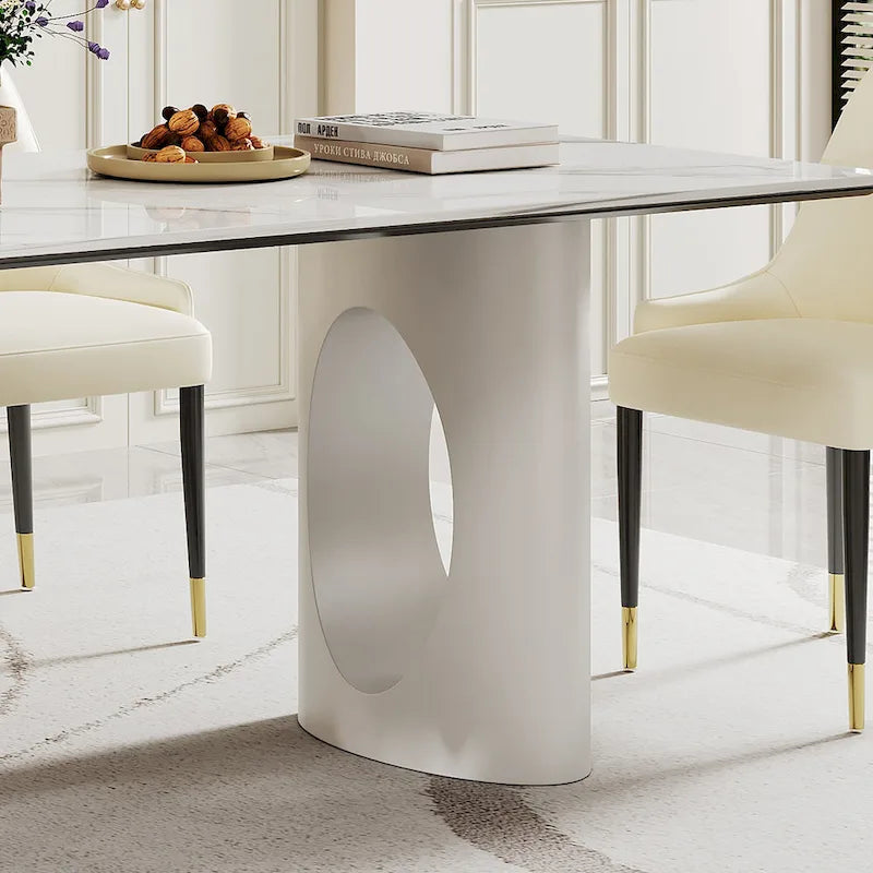 Tavolo da pranzo con piano in vetro temperato composito in pietra sinterizzata spessa 0,47 pollici e base in acciaio inossidabile