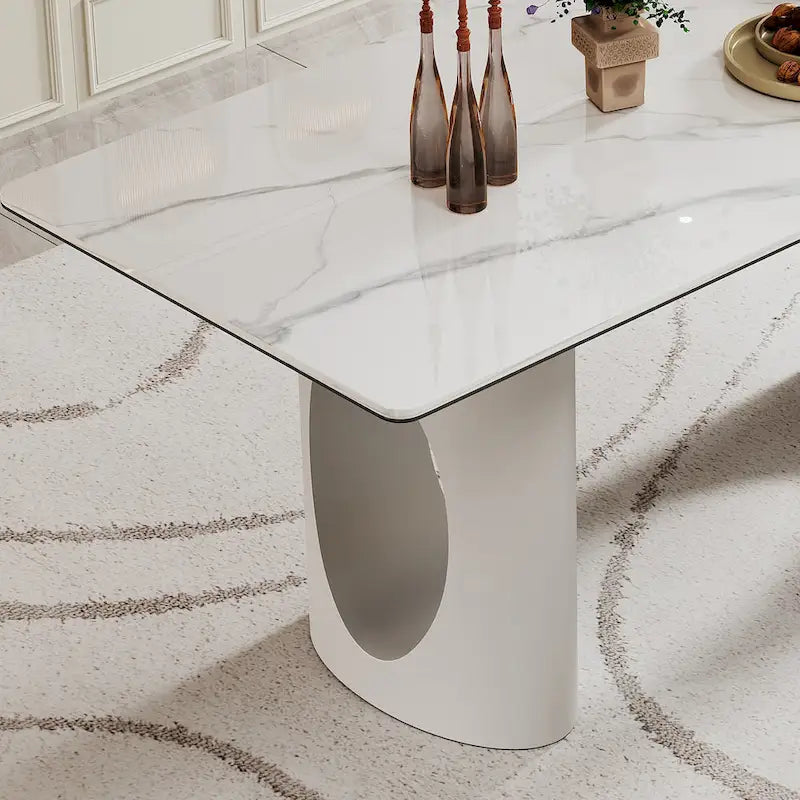 Tavolo da pranzo con piano in vetro temperato composito in pietra sinterizzata spessa 0,47 pollici e base in acciaio inossidabile