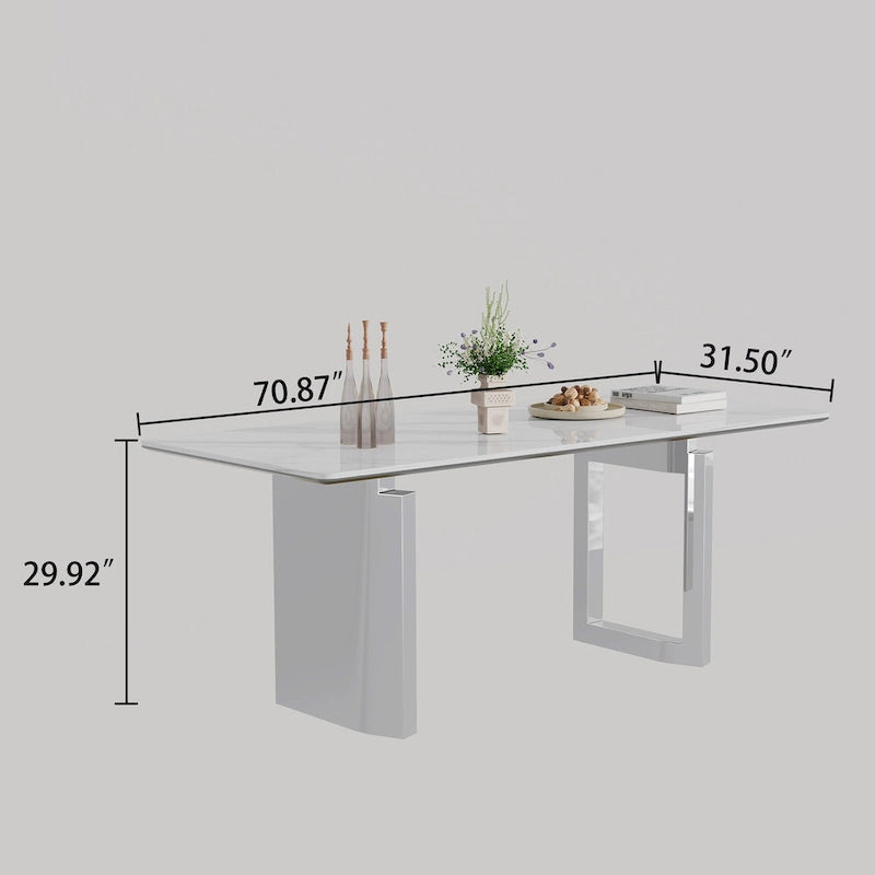 Tavolo da pranzo con piano in vetro temperato composito in pietra sinterizzata spessa 0,47 pollici e base in acciaio inossidabile