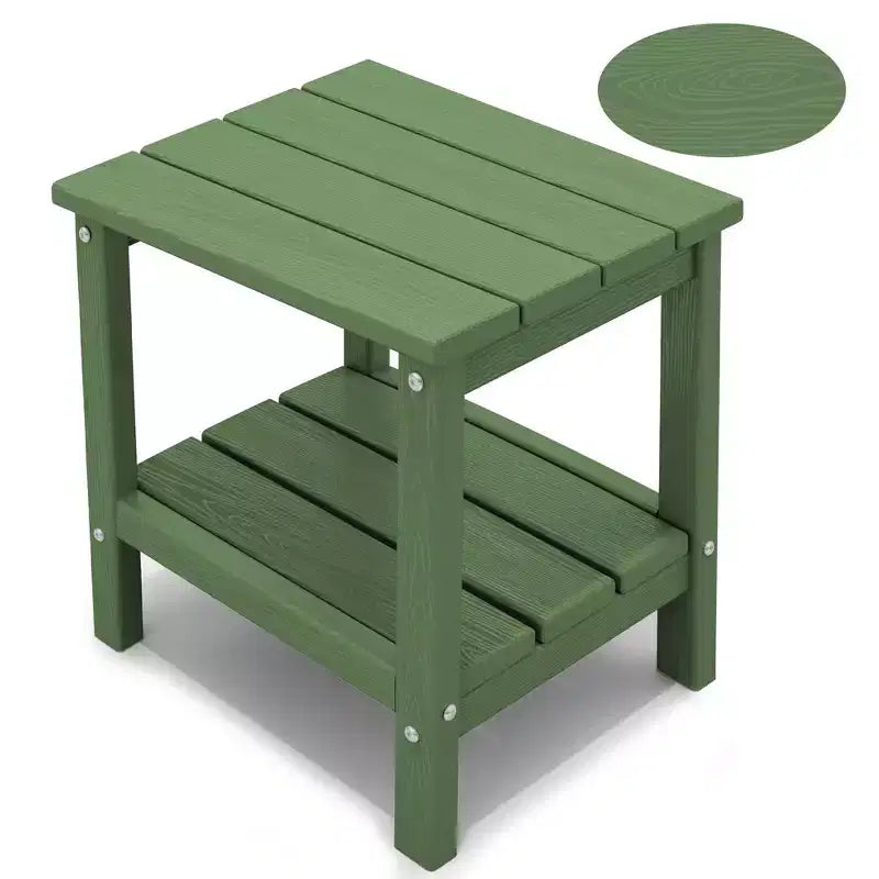 Tavolino da esterno Hyleory a due ripiani, in HDPE, quadrato, in stile Adirondack