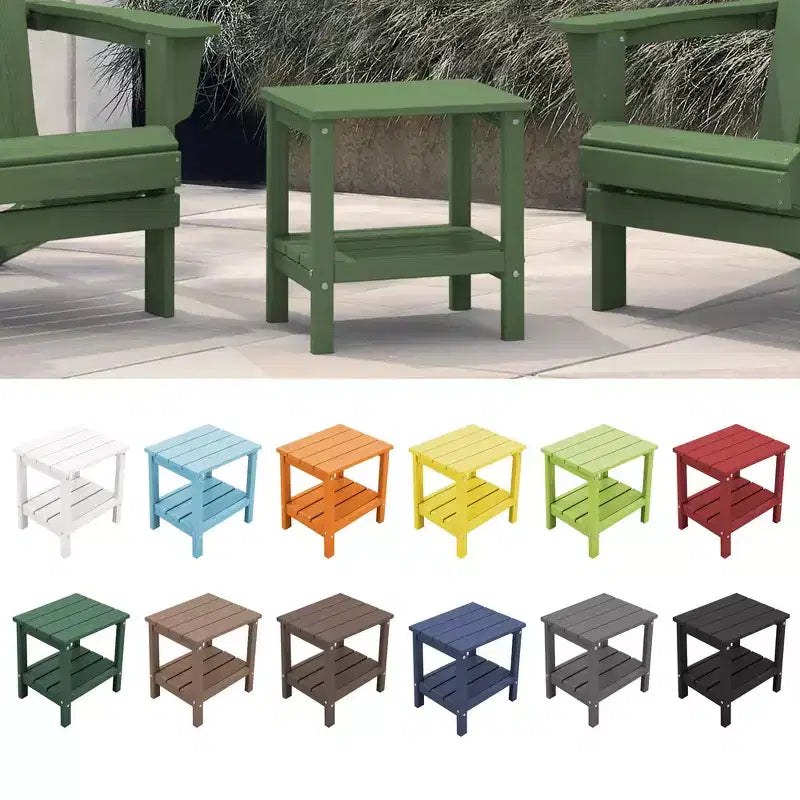 Tavolino da esterno Hyleory a due ripiani, in HDPE, quadrato, in stile Adirondack