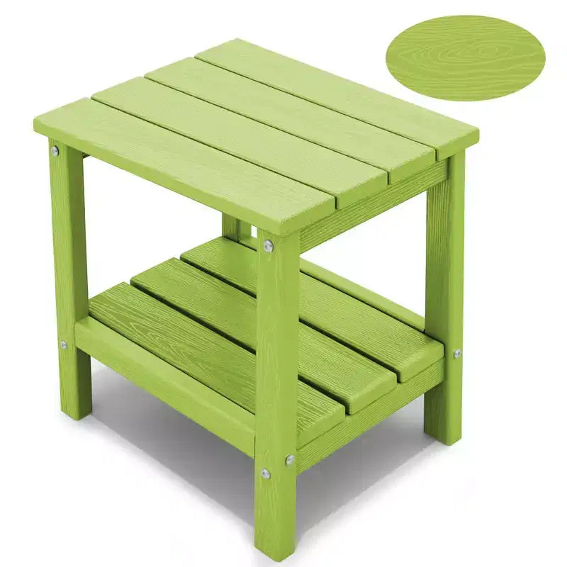 Tavolino da esterno Hyleory a due ripiani, in HDPE, quadrato, in stile Adirondack