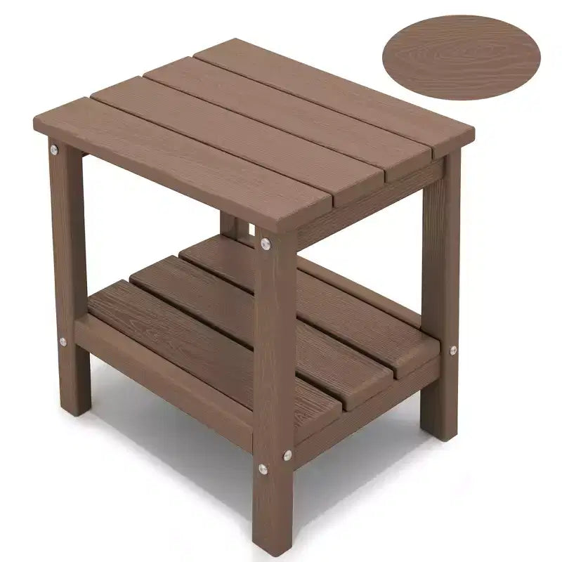 Tavolino da esterno Hyleory a due ripiani, in HDPE, quadrato, in stile Adirondack