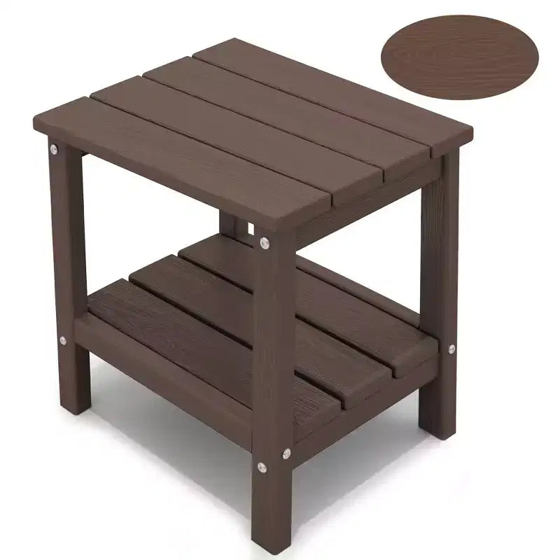 Tavolino da esterno Hyleory a due ripiani, in HDPE, quadrato, in stile Adirondack