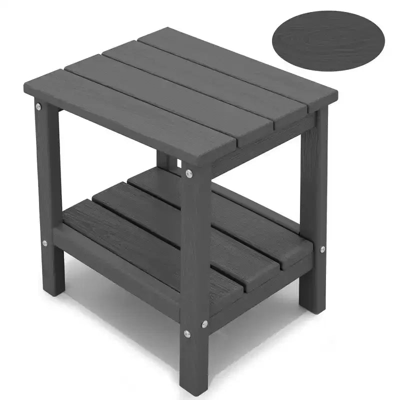 Tavolino da esterno Hyleory a due ripiani, in HDPE, quadrato, in stile Adirondack