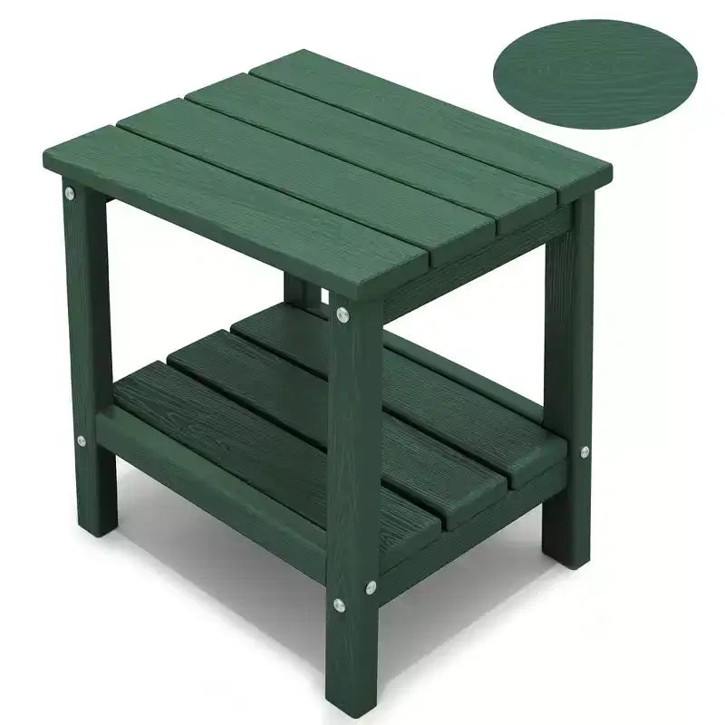 Tavolino da esterno Hyleory a due ripiani, in HDPE, quadrato, in stile Adirondack