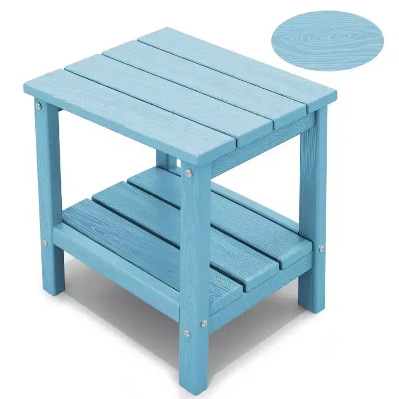 Tavolino da esterno Hyleory a due ripiani, in HDPE, quadrato, in stile Adirondack