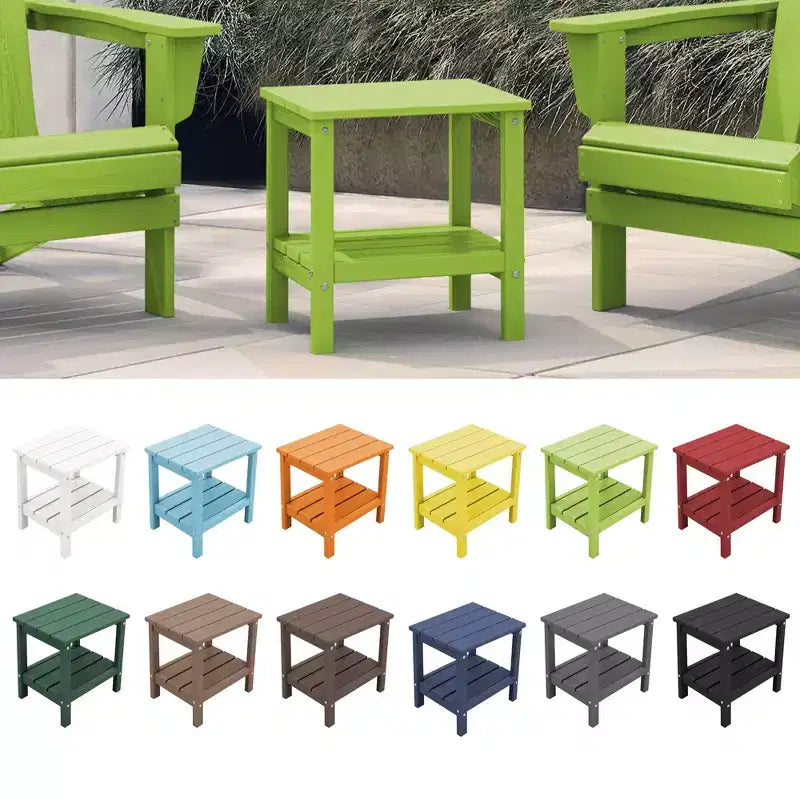 Tavolino da esterno Hyleory a due ripiani, in HDPE, quadrato, in stile Adirondack