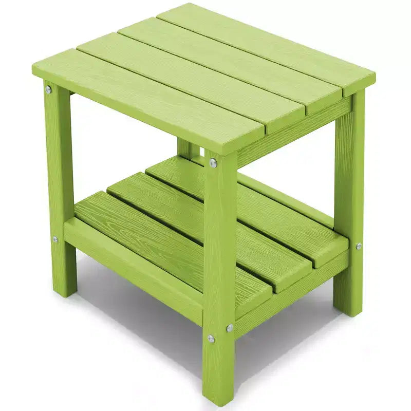 Tavolino da esterno Hyleory a due ripiani, in HDPE, quadrato, in stile Adirondack
