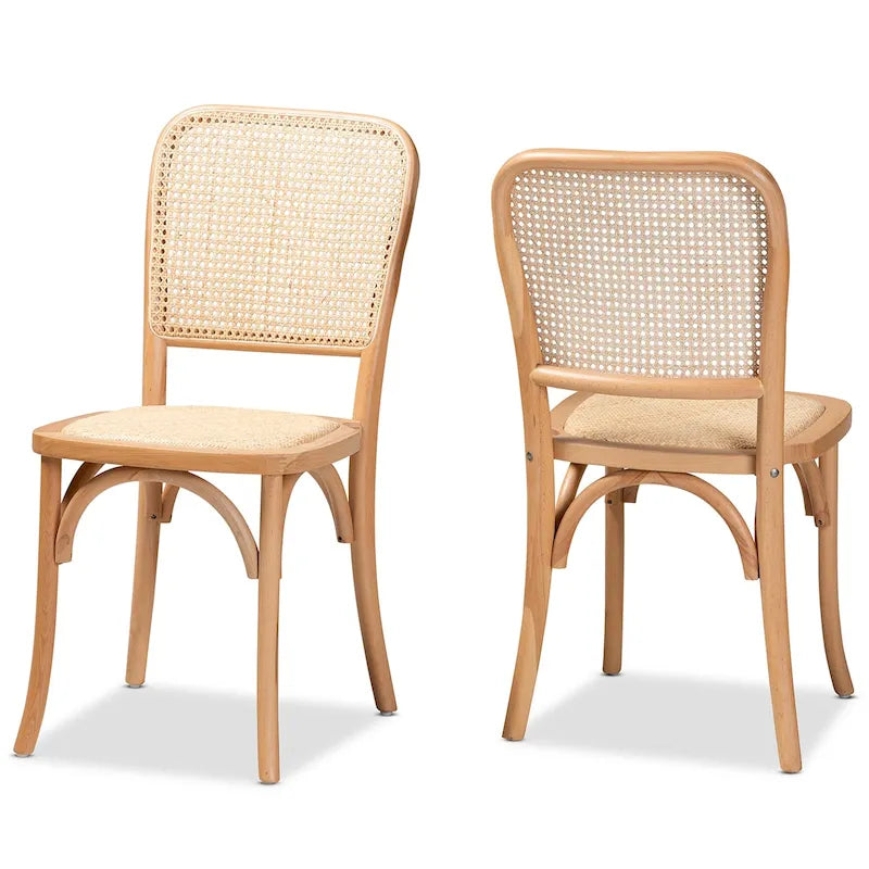 Set di 2 sedie da pranzo Neah Mid-Century Modern in rattan intrecciato e legno
