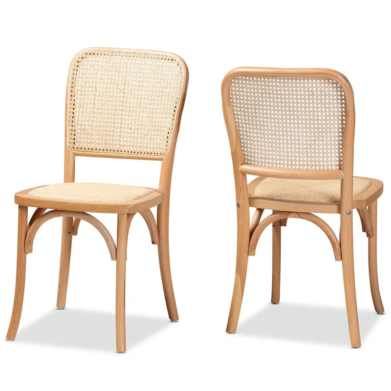 Set di 2 sedie da pranzo Neah Mid-Century Modern in rattan intrecciato e legno
