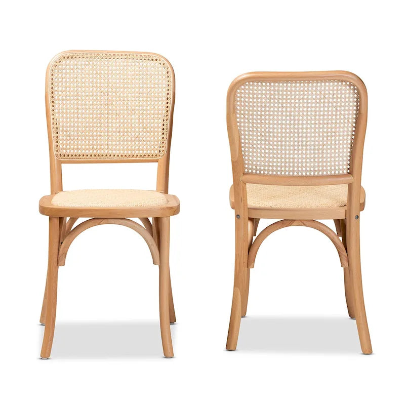 Set di 2 sedie da pranzo Neah Mid-Century Modern in rattan intrecciato e legno