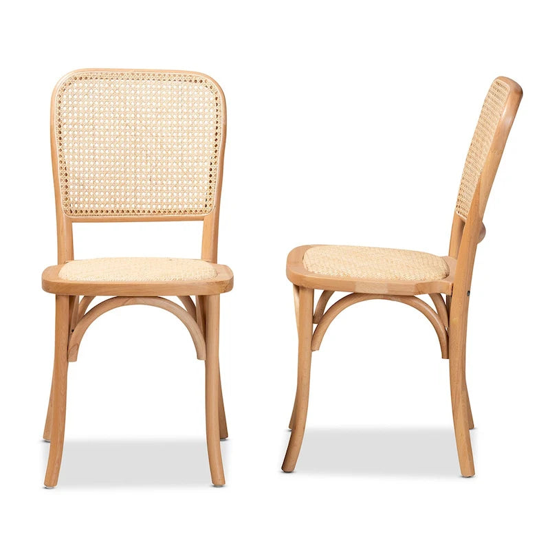 Set di 2 sedie da pranzo Neah Mid-Century Modern in rattan intrecciato e legno