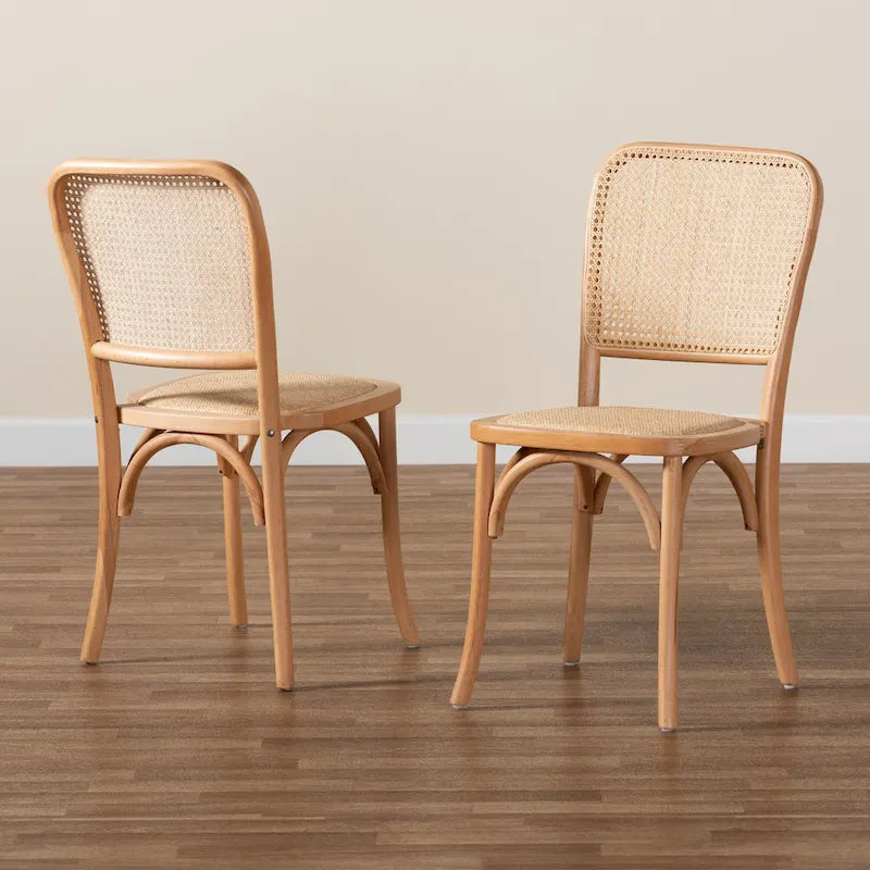Set di 2 sedie da pranzo Neah Mid-Century Modern in rattan intrecciato e legno