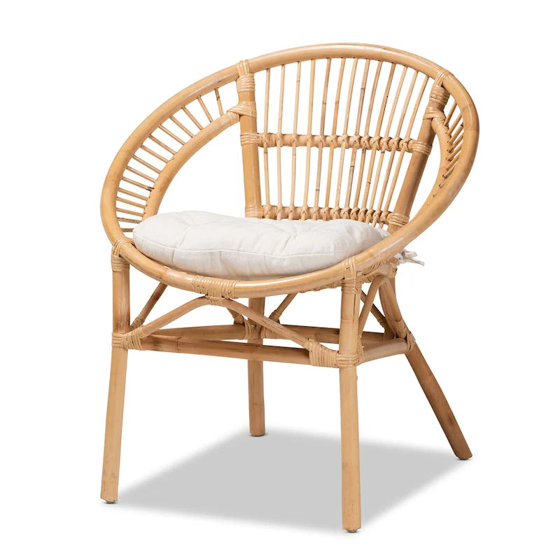 Sedia da pranzo Adrina moderna bohémien in rattan naturale marrone