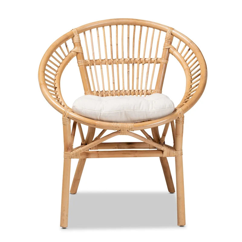 Sedia da pranzo Adrina moderna bohémien in rattan naturale marrone