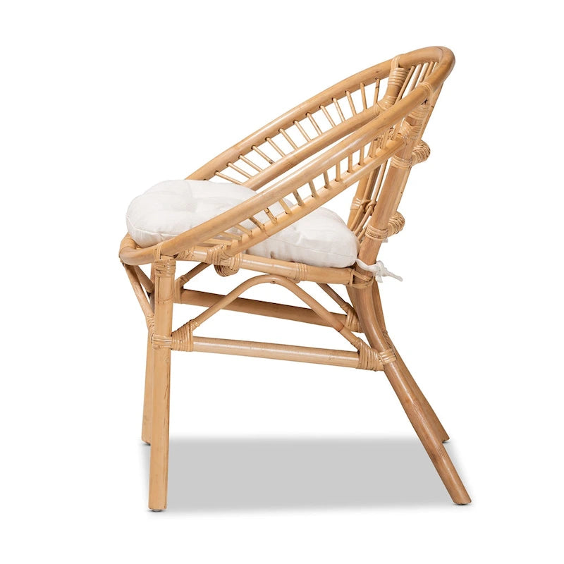 Sedia da pranzo Adrina moderna bohémien in rattan naturale marrone