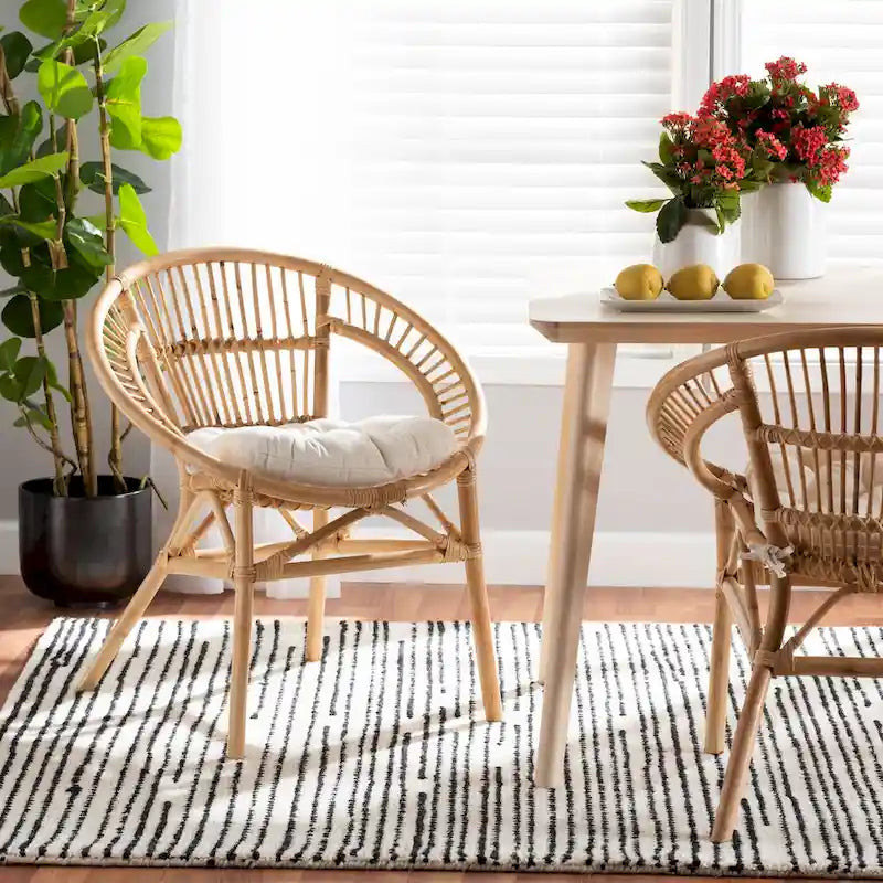 Sedia da pranzo Adrina moderna bohémien in rattan naturale marrone