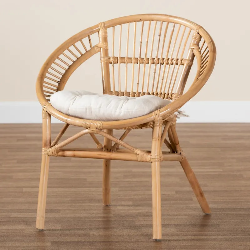 Sedia da pranzo Adrina moderna bohémien in rattan naturale marrone