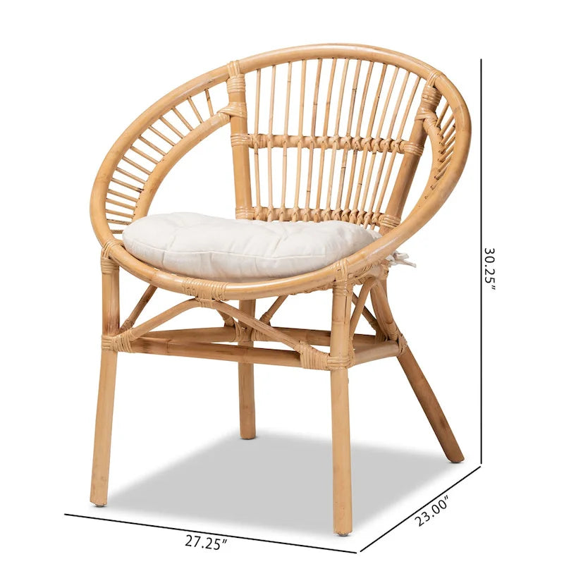 Sedia da pranzo Adrina moderna bohémien in rattan naturale marrone