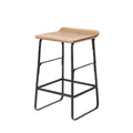 Sgabello da banco Conan con seduta in legno massiccio marrone medio e telaio in metallo nero - 15,0L x 16,0P x 25,0A