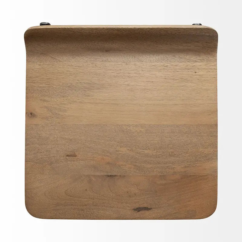 Sgabello da banco Conan con seduta in legno massiccio marrone medio e telaio in metallo nero - 15,0L x 16,0P x 25,0A
