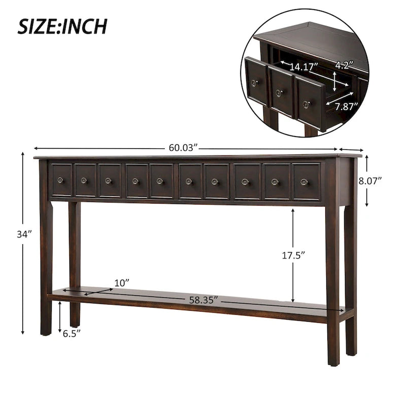 Harper & Bright Designs Consolle Rustica Lunga da Ingresso con 4 Cassetti