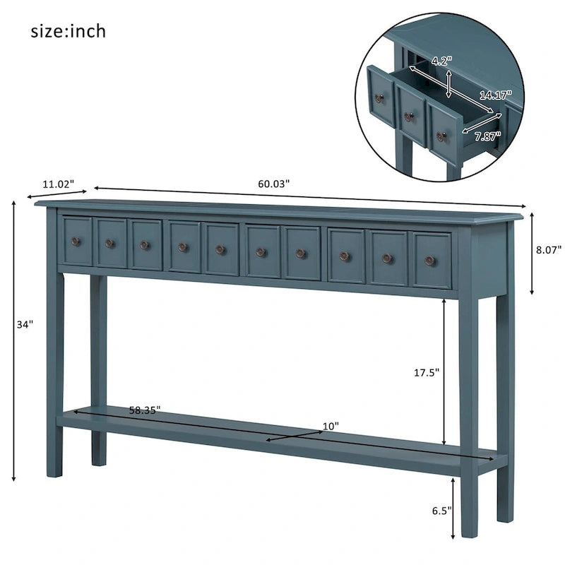 Harper & Bright Designs Consolle Rustica Lunga da Ingresso con 4 Cassetti