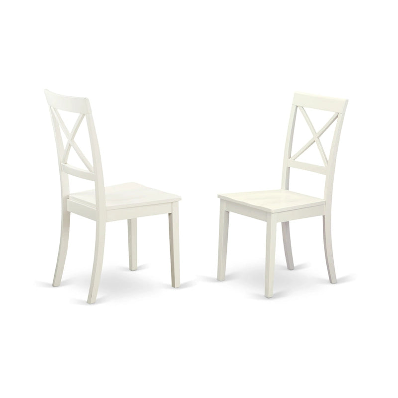 Set da cucina East West Furniture - Un tavolo rotondo da sala da pranzo e sedie con sedile in legno massello, lino bianco (opzioni di pezzi)