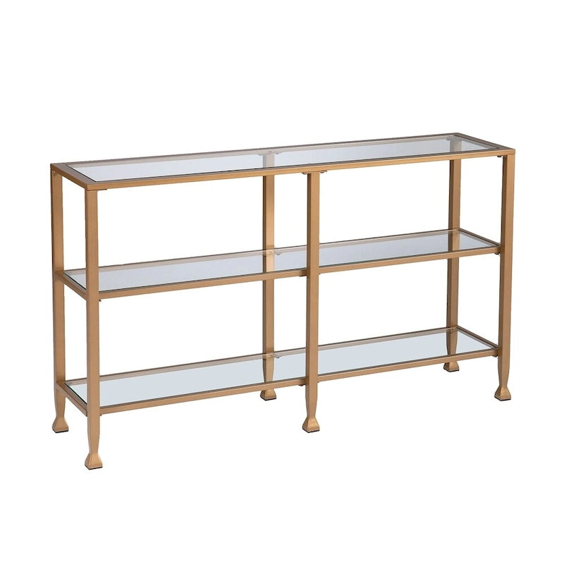 Tavolo Consolle Stretto in Metallo con Ripiani in Vetro Jensen di SEI Furniture - Oro
