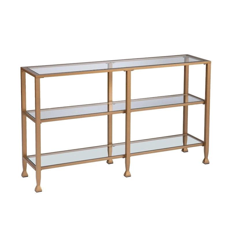 Tavolo Consolle Stretto in Metallo con Ripiani in Vetro Jensen di SEI Furniture - Oro