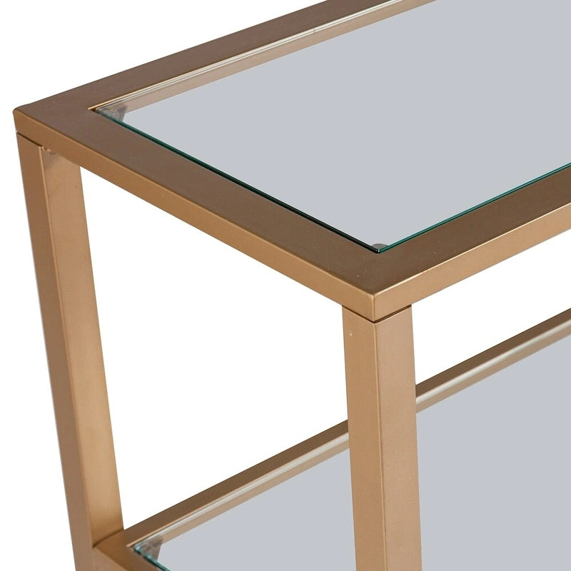 Tavolo Consolle Stretto in Metallo con Ripiani in Vetro Jensen di SEI Furniture - Oro