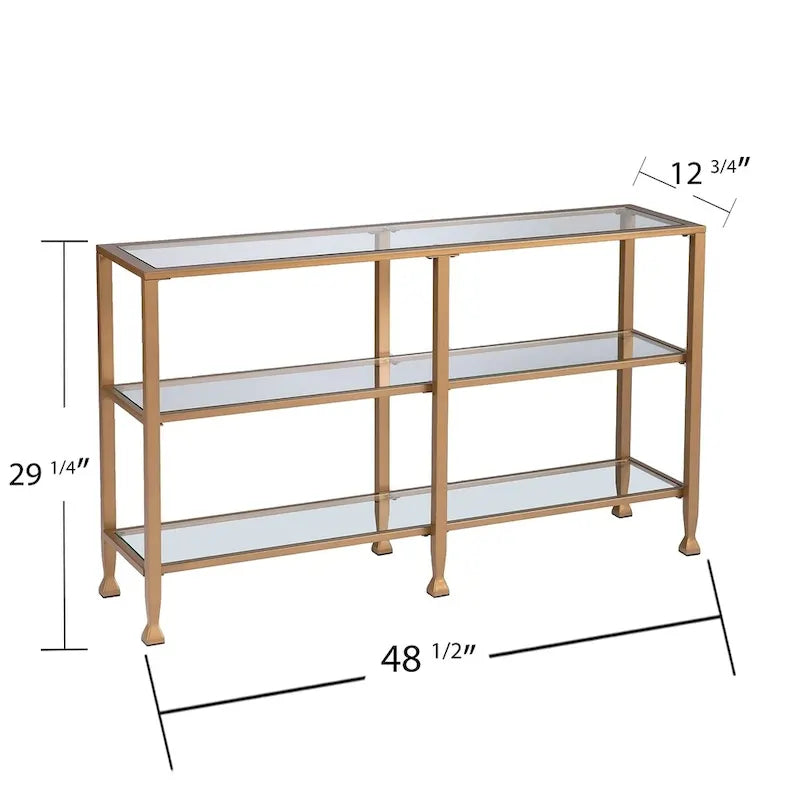 Tavolo Consolle Stretto in Metallo con Ripiani in Vetro Jensen di SEI Furniture - Oro