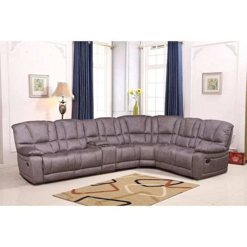 Set da salotto con divano reclinabile a 5 pezzi in microfibra grigia con console Vanity Art