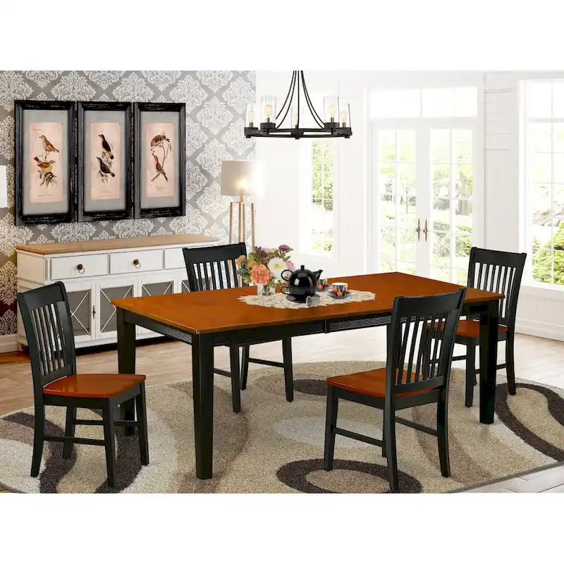 East West Furniture Set da pranzo - un tavolo da pranzo rettangolare e sedie da cucina, nero e ciliegia (opzione pezzi)